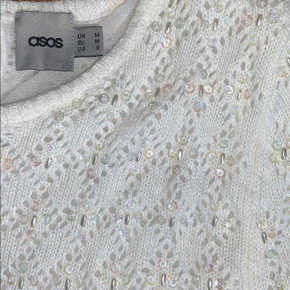 ASOS s/s knit beaded fringe hem top Size Medium - Picture 2 of 6